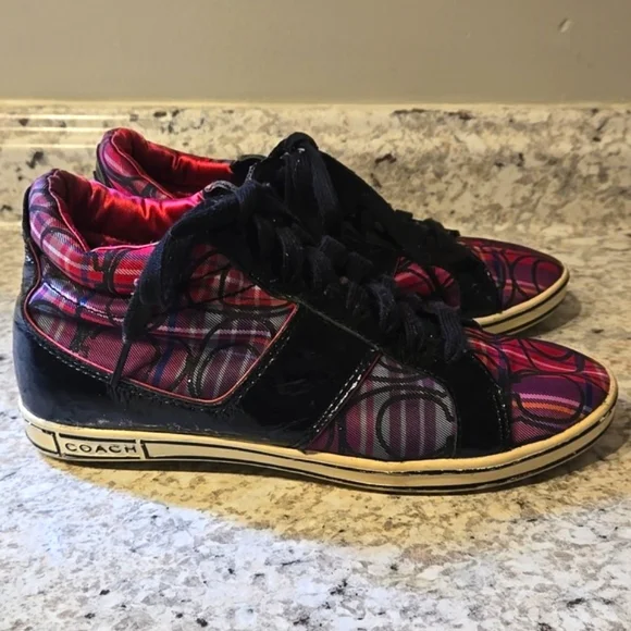 Coach Finch High Top Pink Plaid Sneaker - Picture 3 of 12